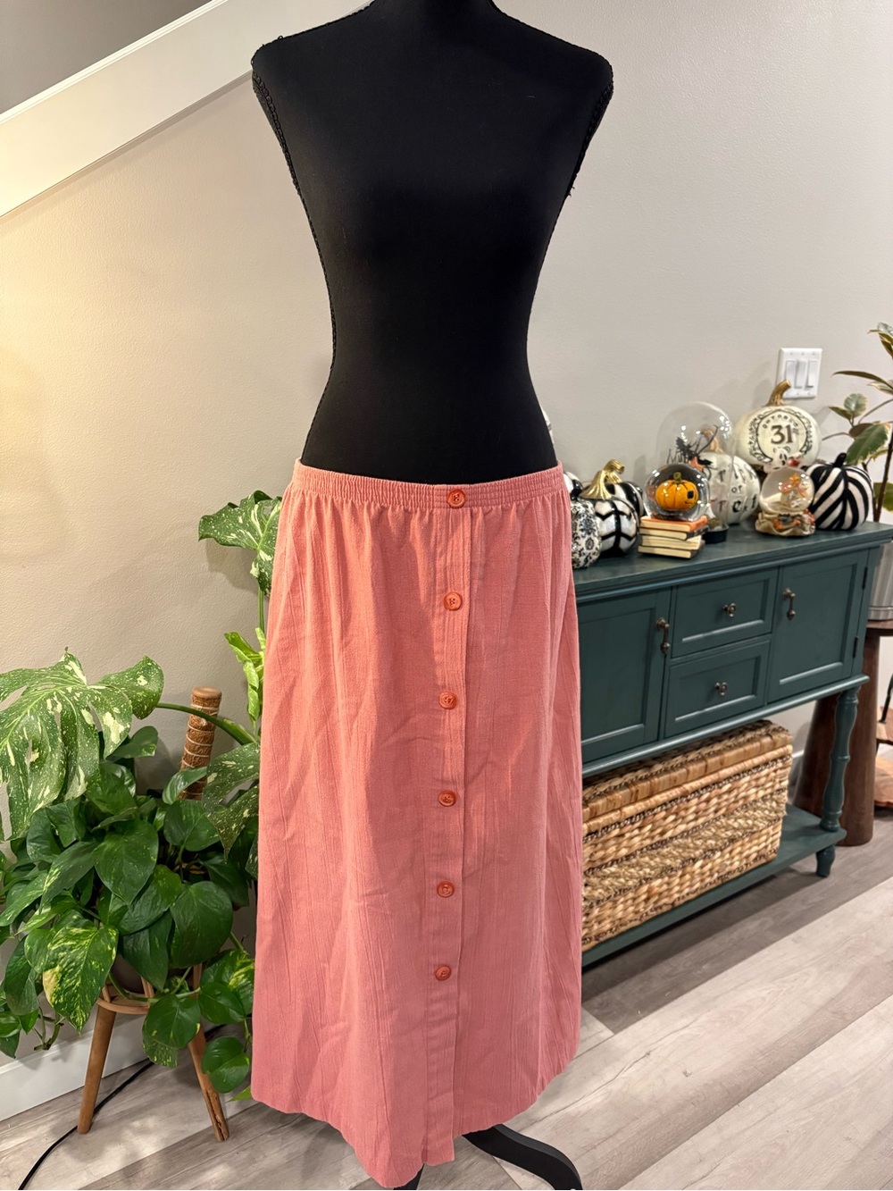 Vintage Blair Button-Front Maxi Skirt in Dusty Rose